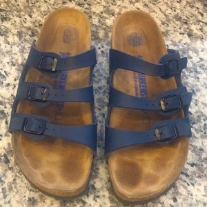 Navy Blue Three-Strap Birkenstock Florida Sandals